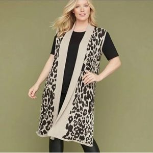 Lane Bryant Tan and Black Leopard Print Sleeveless Duster Cardigan size 14 / 16